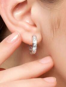2pcs/Set Cubic Zirconia Platinum Plated Earrings, Bridal Jewelry Gift Set For Women - Silver - View 3