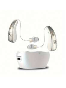 2Pcs Rechargeable Hearing Aid Earphone 1pc Charging Bin, High-Power Hanging-Ear Amplification, Sound Enhancement And Feedback Elimination, Suitable For Adults And The Elderly, With Volume Control And C-Type Charging.