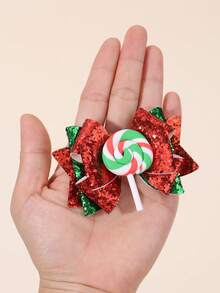 2PCS Merry Christmas Glitter Bow Hair Clip Cute Lollipop Decoration Shiny Party Children Kids Hair Accessories
