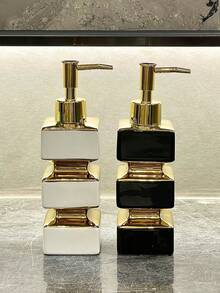 Kreatywna, unikalna, ceramiczna, czarno-biała butelka z dozownikiem mydła, wielokrotnego użytku butelka z pompką do toaletki hotelowej, szampon, żel pod prysznic, kwadratowa butelka na balsam w kształcie wieży, wielofunkcyjna butelka na balsam do toalety hotelowej i biurowej