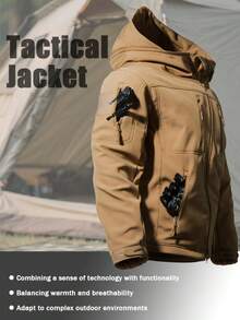 2Pcs Men's Tactical Jacket & Pants With Full-Length Zipper, Multi-Pocket Design Winter Outdoor Gear For Skiing, Camping, Hiking, Training - Machine Washable Winter Sports & Tactical Warm Fleece Jacket & Pants Set - Khaki - View 5