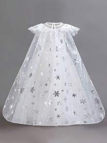 Girls' Solid Color Sequin Birthday Wedding Princess Dress With Cloak, Suitable For Ball, Party, Vacation (Excluding Headband) - trắng - Xem 2