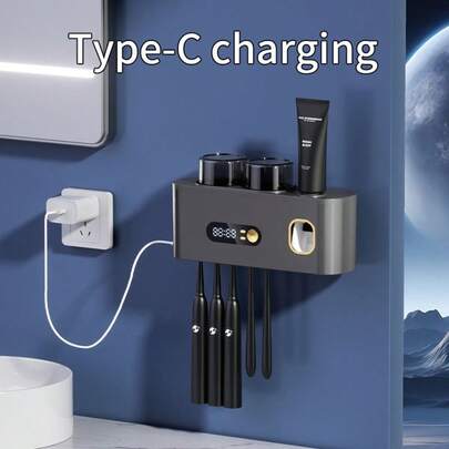 1pc Rechargeable 400mAh Wall Sticker Hook Without Drilling Inverted Toothbrush Holder Wall -Automatic Toothpaste Squeezer Storage Rack Bathroom Accessories