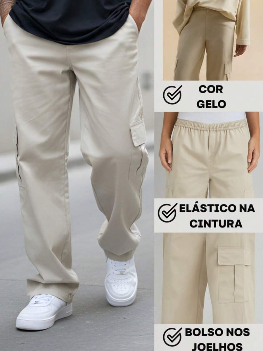 Men's Ice Cargo Pants With Drawstring Waist And Slight Stretch Long Trousers Loose Casual Streetwear Skate Unisex - Ice - View 1