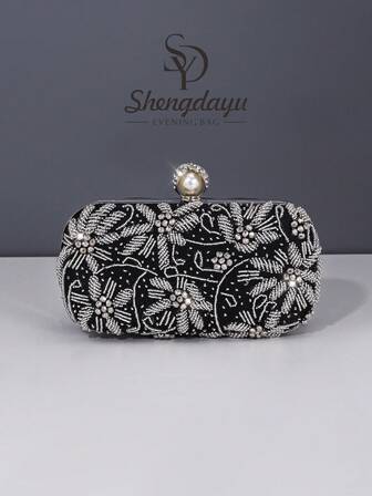 1 件 Shengdayu 优雅中式刺绣旗袍风格手拿包，带亮片装饰，高端新娘婚礼手提包，带可拆卸肩带，适合舞会、婚礼、派对、狂欢节等正式场合