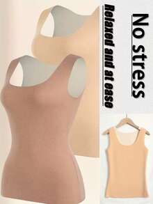 4pcs Women'S Seamless Thermal Tank Tops - Sleeveless, Double-Sided Brushed Solid Color, For Inner Wear As A Base Layer, With A Slim Round Neck,, Stretchy & Soft Chalecos Para Mujer Invierno For Winter Warmth - 彩色 - 查看 5
