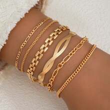 6/7 Stücke modisches, personalisiertes mehrlagiges Frauen Armband Set, Schlangenknochen Kette, Schloss Kette, geflochtene Kette, Multi-Stil Armband Set geeignet für Alltag, Party, Date, Hochzeit, Urlaub, Kombinierbar, perfektes Geschenk
