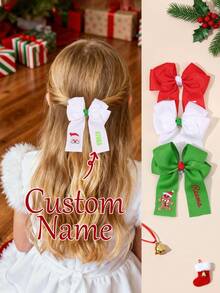 1pc Christmas Custom Name Hair Bow For Girls Santa Claus/Christmas Tree/Gingerbread Man Embroidered Bow Alligator Clip Adorable Plain Hair Clip Christmas Personalized Hair Clip Cute Sweet Customized Hairpin Kids Hair Accessory