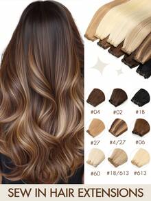 Tóc nối may thủ công, 100% tóc thật Remy, tóc thẳng, tóc nối hai lớp, nhiều màu sắc để lựa chọn. - Nhiều màu - Xem 3