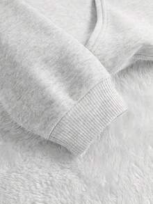 复古女式廓形图案标语卫衣，女式冬季外套，冬季服装，纯色长袖口袋落肩休闲卫衣 - 淺灰色 - 查看 4