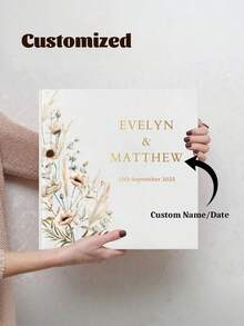 1pc Customized Square Wedding Guest Signature Book, White Blank DIY Photo Album, Elegant Sign-In Book, Party Tabletop Decor Souvenir - Multicolor - View 12