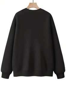 Festive Halloween Sweatshirt Women's Plus Size - AJE Print, Everyday Outfit, Stylish Clothing, Cozy Crew Neck Pullover, Perfect For Fall & Winter - 黑色 - 查看 2