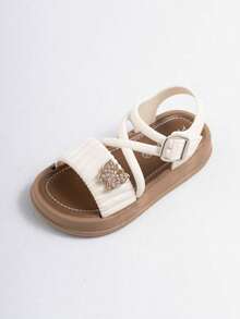 1 双 2025 夏季新款软底防滑中大童沙滩凉鞋，时尚公主时尚女童凉鞋 - 白色 - 查看 5