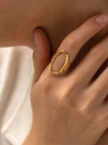 1pc Oval Metal Open Ring, Fashionable European & American Style Finger Ring For Women & Girls, Travel, Wedding, Party, Birthday, Christmas Gift