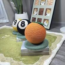 Interactive Vertical Hemp Cord Cat Scratch Post With 8 Or 9 Orange Fruit Balls - Durable Hairless Cat Toy For Indoor Climbing, Scratching And Playing - 黑色八號撞球形狀 - 查看 6
