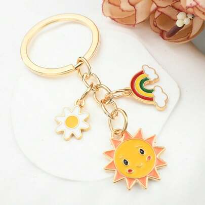 1pc Cute & Fashionable Mini Sun, Rainbow Combination Keychain, Casual Cartoon DIY Sun, Rainbow, Cloud Keychain Pendant, Versatile For Daily Use, Car Keys, Bags, Phones
