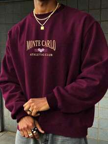 Men Letter Graphic Sweatshirt-Fall/Winter Casual Vintage Style Unisex Relaxed Fit Cotton Blend Long-Sleeve Crewneck Sweatshirtcomfortable And Breathable - 紅色 - 查看 3
