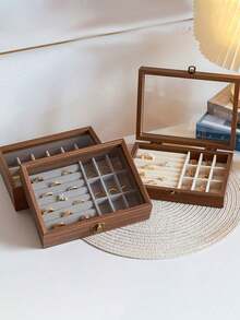 1 Pc. Large-Capacity Vintage Walnut Jewelry Storage Box. Clear Glass Allows For Intuitive Storage, Making It Easy To Access And Store. The Delicate, Glossy Texture Is Durable And Easy To Wipe, Ensuring A Neat Appearance Even With Long-Term Use. The Drawer-Style Compartments Allow Necklaces, Earrings, Bracelets