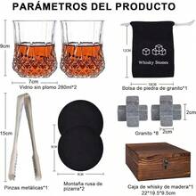 NANCHU Juego de Vasos para Whisky Set de Regalo con Whisky,Gift Set con 2 Vasos 6 Piezas de Piedra de Whisky y Bolsa, Pinzas de Acero Caja de Madera de Pino, para Cognac, Vodka, Bourbon,Cocktai (T-1) - Acero inoxidable - Ver 11