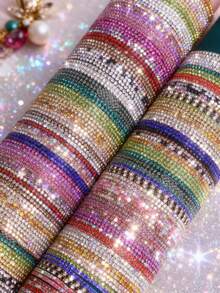 10/15/20 Stücke süße und modische Armband mit bunten Strass-Steinen für Mädchen, mit vielen leuchtenden Farben, geeignet für tägliche Auftritte, Bühnenauftritte, Freundschaftsgeschenke, Accessoires - Zufälliges Strass-Stretcharmband - Übersicht 5