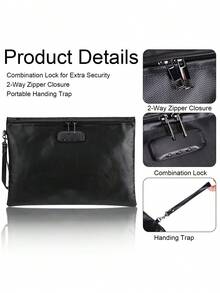 Fireproof Document Bag With Lock Fire Resistant Bag For Money Passport Portable Security Pouch Cash Certificates Valuables - Black - View 3