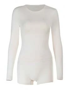 Top à manches longues ajusté de couleur unie et short taille haute, tenue décontractée de sport