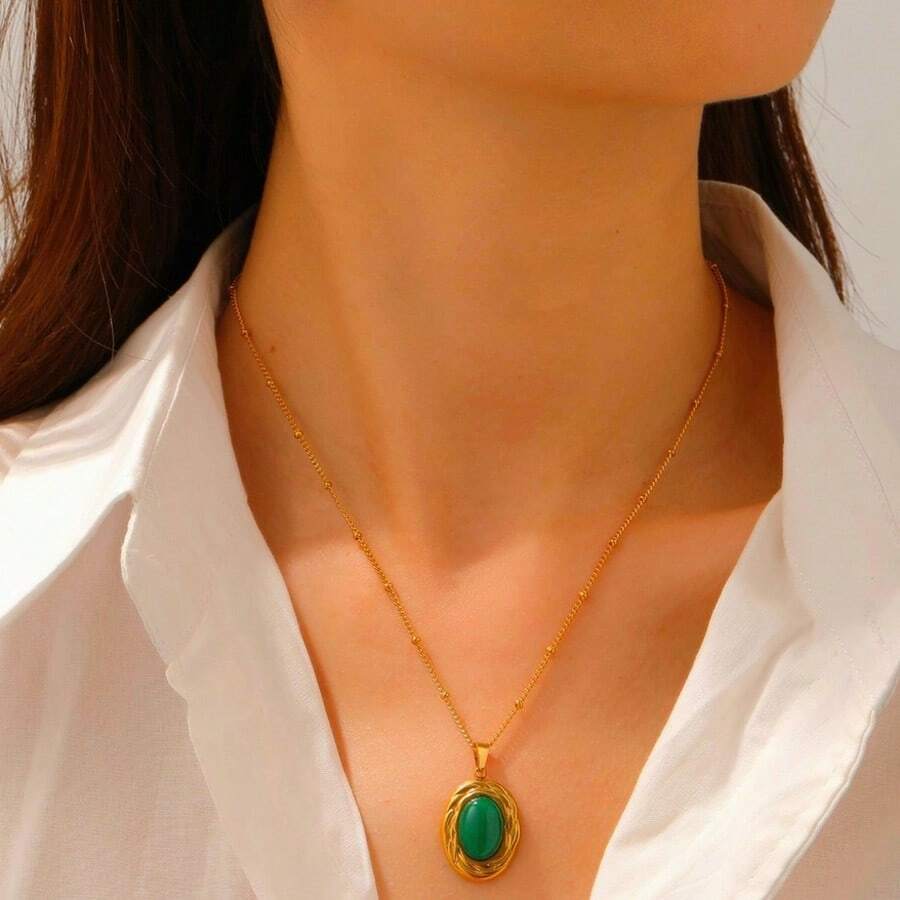 1 pieza Collar colgante de mujer con patrón geométrico de acero inoxidable, joyería de ojo de tigre de alta calidad, joyería de piedra natural de 18K oro, adecuado para uso diario