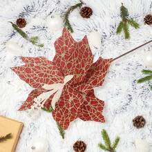 Christmas Artificial Flower, Shiny Colorful Tree Topper Stem Home Decor Party Favor - Red - View 5