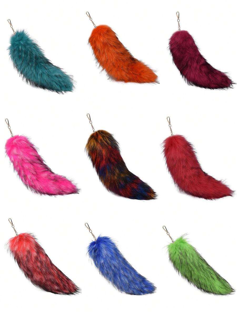 1 قطعة تعليقة حقيبة على شكل ذيل ثعلب مزيف، تعليقة ذيل فرو متعدد الألوان، تعليقة مفتاح على شكل حيوان لطيف، تعليقة مفتاح ذيل ثعلب فرواني زخرفي، اكسسوار فرواني كبير الحجم للتعليق في عيد الهالوين (قد تختلف ألوان الذيل، تعليقة المفتاح عشوائية)