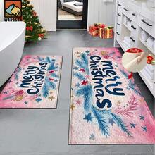 1 pieza/2 piezas Alfombra antideslizante para baño con estampado navideño, material de cachemir sintético, decoración esponjosa adecuada para baños, entradas, cocinas y decoraciones festivas, lavable a máquina, idea de regalo