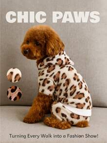 holdhoney 1-Piece Animal Print Jumpsuit Dog Cat Clothes, Winter Plush Fleece Bodysuit - Cozy Warm Windproof Pet Apparel, Cute Fashion Outfit For Small Medium Dogs Cats, Christmas Gift, Birthday Party, Daily Wear, Outdoor Walking, Photo Shoots, Holiday Celebration, Snow Day Adventure