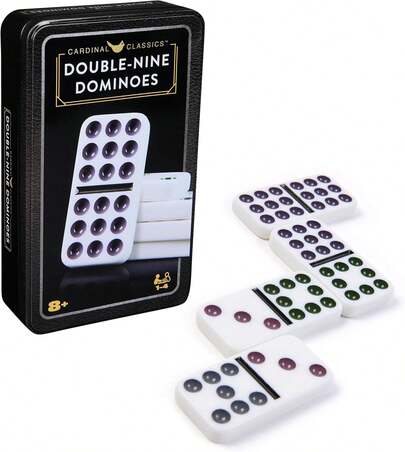 Games, Domino Doble Nueve Cardinal Classics en Caja metálica, Juego clásico para niños y Adultos a Partir de 8 años