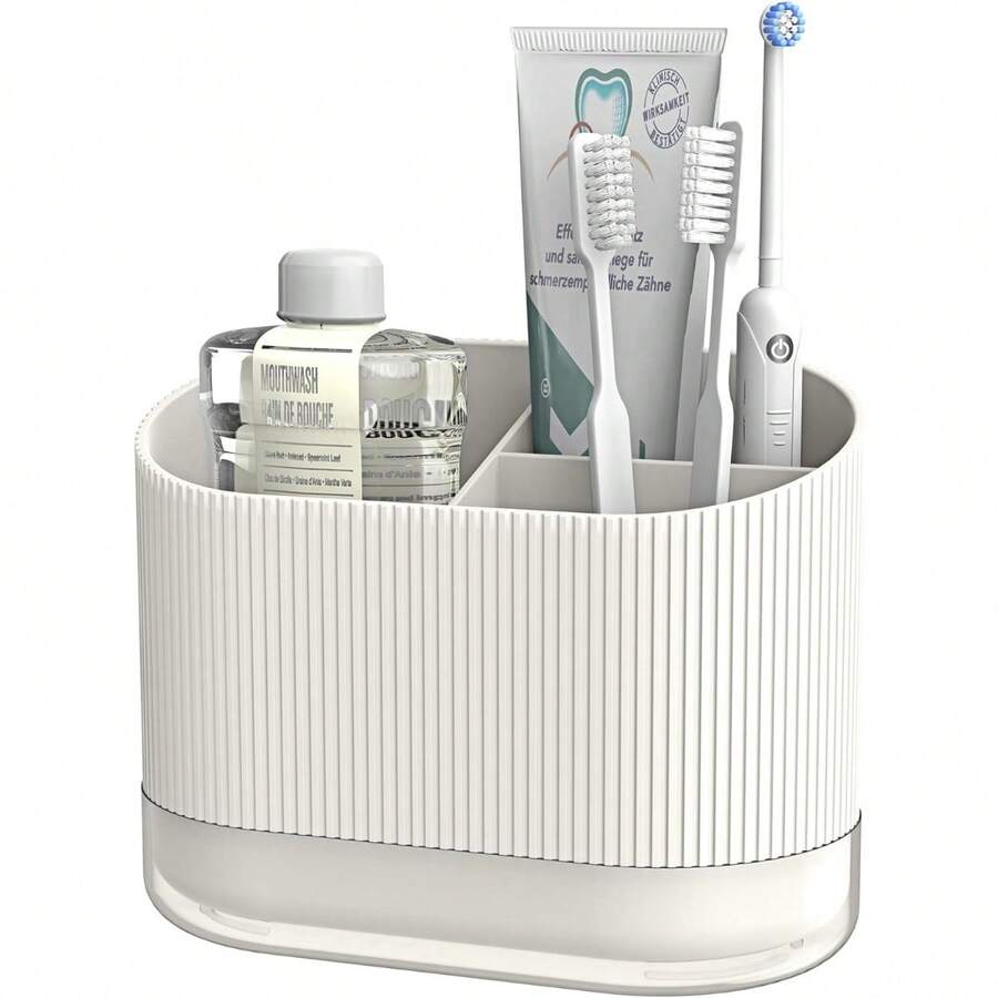 Toothbrush Holders For Bathrooms, Plastic Tooth Brush Holder With Drainage And Drip Tray, Shower Toothpaste Holder Stand Organizer Caddy, Bathroom Accessories Decor - 米白色 - 查看 1
