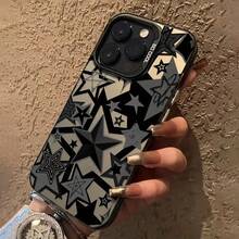 1 pieza Funda de Teléfono con Patrón Estrella IMD, Antigolpes y Antideslizante para iPhone 17/16/11/13/15/15 Plus/15 Pro/15 Pro Max/12/14 Pro Max/11 Pro Max/12 Pro/12 Pro Max/13 Pro/13 Pro Max/14 Pro/14 Plus Carcasa Trasera Negra Mate con Protección contra Caídas Material IMD Loose Stars 2012LB Uso Diario Diseño Elegante Construcción Robusta Alta Calidad Accesorio Smartphone Buscadores de Protección móvil Entusiastas Tecnológicos funda perfecta como regalo de navidad Christmas para quienes aman las estrellas y el estilo minimalista - Negro - Ver 4