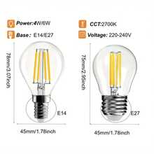 LIGHT HOUSE 2-6 件透明玻璃 G45 复古装饰 LED 灯泡,220V-240V,4W-6W,2700K 暖白光,仿古 LED 灯丝灯,育儿室浸入式 LED 灯,魔杖灯,甲板灯,万圣节浸入式 LED 灯,小球形灯泡,4.5 厘米 X 6.79 厘米,E14/E27 底座可选(不可调光),适用于家用 LED 灯泡 - 黃色 - 查看 5