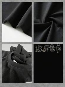 Camiseta gráfica festiva para mujer con un adorable estampado navideño de gato verde musgo. Bonita y cómoda camiseta de algodón esencial, de estilo casual y para las fiestas. Talla extragrande. - Negro - Ver 4