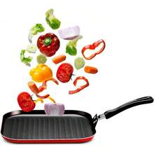 Sarteneta Antiadherente Lisa| Utensillos de Cocina| Ideal para tu Hogar & Cocina Integral| Cuadrada  - Mangos Aislante al Calor - Acanalada Roja 28x28cm - Ver 2