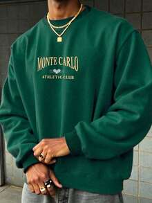 Winter Clothes For MenMen Letter Graphic Sweatshirt-Fall/Winter Casual Vintage Style Unisex Relaxed Fit Cotton Blend Long-Sleeve Crewneck SweatshirtLoose And Comfortablechristmas - 黑色 - 查看 2