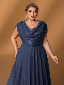 Faeriesty Mosy Plus Women' Draped Collar Sleeveless Formal Party Dress&Mother Of The Bride Dresses - Navy Blue - View 6