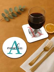 Personalised Name Drinks Wooden Coasters With Heart, Drinks Coaster Any Name, Coaster For Girls, Name And Initial,Custom Design Square And Round 2 Styles, Christmas Gift For Daddy From Son Or Daughter,2025 Christmas Table Decorations , Custom Family Keepsake Square Wooden Coaster - Multicolor - View 2