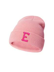 1 件儿童针织帽，26 个字母图案，纯色针织帽，女童儿童帽，户外保暖帽，秋冬 - 粉色 - 查看 6