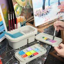 画笔清洁器、画笔架和收纳盒，带调色板，适用于丙烯颜料、水彩颜料和水性颜料