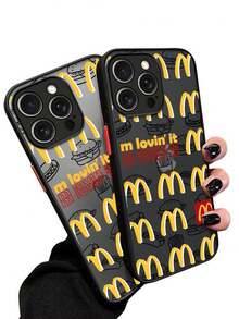 Phone Case For IPhone 11 12 13 14 15 16 Pro Max 14 Plus 15 Plus 16 Plus Complete Package Transparent Black Matte With McDonald's Pattern Funny Phone Case - 黑色 - 查看 10