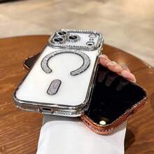 闪亮水钻TPU银色水钻手机壳，1个装，适用于苹果17 Pro Max、17 Pro、17e、17、16、15、14、13、12、11英寸机型。时尚电镀水钻透明手机壳，也适用于三星Galaxy A16、A55、A56、A17、A54、S25FE、S24FE等型号。支持无线充电，经久耐用，防摔水钻设计，持久耐用。时尚达人必备单品，苹果用户的理想之选。支持17 Pro Max和Magsafe功能。周年纪念礼物，派对礼品。国际版，非国内版。 - 銀色 - 查看 7