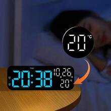 Modern Digital Wall Clock With Remote, Auto Dimming Large LED Screen For 24/7 Easy Viewing, Displays Indoor Temperature Date And Time, Perfect Home Office Gift - Black - View 3