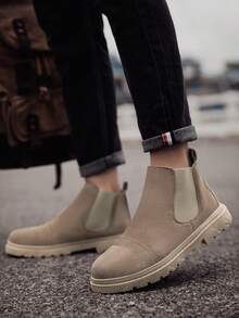 Men's Khaki Retro Chelsea Boots, Comfortable Wear-Resistant Non-Slip Suede Mid-Calf Boots, Suitable For Outdoor, Business, Office, Walking, Casual Wear In Autumn - Khaki - View 3