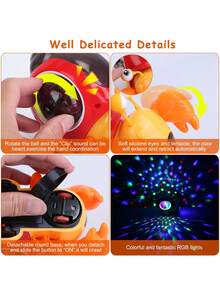 1 pièce Voiture électrique de crabe omnidirectionnelle avec lumières colorées et musique - Cadeau de fête, d'anniversaire, d'Halloween et de Noël, parfait pour les garçons et les filles - Retirez la base ronde avant utilisation - Couleur des accessoires aléatoire