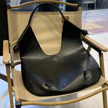 Black Handbag - Fashionable Large Capacity Shoulder Bag/Tote Bag/Handbag With Magnetic Closure And Wrist Strap, Retro Simple Design, Suitable For Daily Commuting, Travel, And Fitness, Great Gift For Girls - màu đen - Xem 12