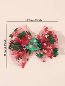 2pcs Christmas Happy Mesh Christmas Tree Bow Hair Clips, Printed Cute Hair Pins - Multicolor - View 6