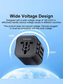 PHILIPS 1  Travel Adapter - Multi-Function Charger With International Conversion Plug, Essential For Business Travel, Compatible With US, Australia, UK, EU Sockets